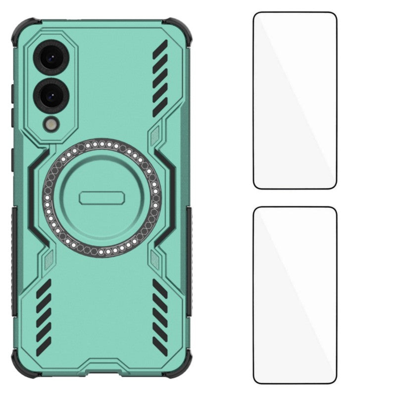 For Samsung Galaxy S25 Edge Magnetic Case WANLONFENG DJ Series PC TPU Phone Cover with 2Pcs Tempered Glass Film