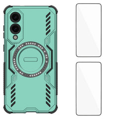 For Samsung Galaxy S25 Edge Magnetic Case WANLONFENG DJ Series PC TPU Phone Cover with 2Pcs Tempered Glass Film