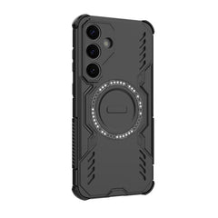 For Samsung Galaxy S25+ Magnetic Case WANLONFENG DJ Series PC TPU Phone Cover with 2Pcs Tempered Glass Film