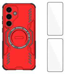For Samsung Galaxy S25+ Magnetic Case WANLONFENG DJ Series PC TPU Phone Cover with 2Pcs Tempered Glass Film