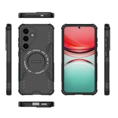 For Samsung Galaxy S25 Magnetic Case WANLONFENG DJ Series PC TPU Phone Cover with 2Pcs Tempered Glass Film