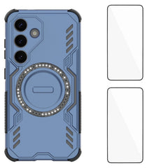 For Samsung Galaxy S25 Magnetic Case WANLONFENG DJ Series PC TPU Phone Cover with 2Pcs Tempered Glass Film