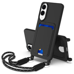 For Samsung Galaxy S25 Edge Liquid Silicone Case  Phone Back Cover with Card Holder and Short Strap