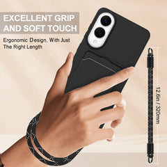 For Samsung Galaxy S25 Edge Liquid Silicone Case  Phone Back Cover with Card Holder and Short Strap