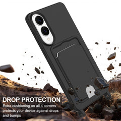 For Samsung Galaxy S25 Edge Liquid Silicone Case  Phone Back Cover with Card Holder and Short Strap