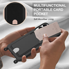 For Samsung Galaxy S25 Edge Liquid Silicone Case  Phone Back Cover with Card Holder and Short Strap