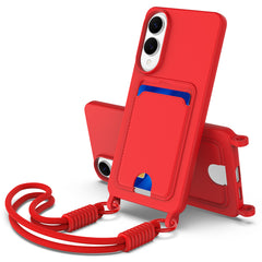 For Samsung Galaxy S25 Edge Liquid Silicone Case  Phone Back Cover with Card Holder and Short Strap