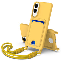 For Samsung Galaxy S25 Edge Liquid Silicone Case  Phone Back Cover with Card Holder and Short Strap