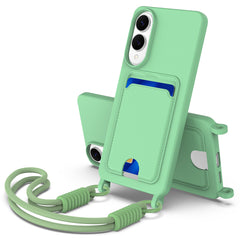 For Samsung Galaxy S25 Edge Liquid Silicone Case  Phone Back Cover with Card Holder and Short Strap