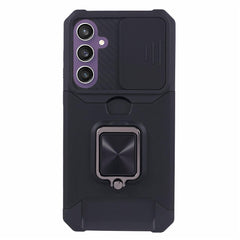 For Samsung Galaxy S25 FE Case Kickstand Slide Lens Lid PC + TPU Phone Cover with Card Slot