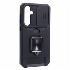 For Samsung Galaxy S25 FE Case Kickstand Slide Lens Lid PC + TPU Phone Cover with Card Slot