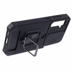 For Samsung Galaxy S25 FE Case Kickstand Slide Lens Lid PC + TPU Phone Cover with Card Slot
