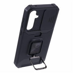 For Samsung Galaxy S25 FE Case Kickstand Slide Lens Lid PC + TPU Phone Cover with Card Slot