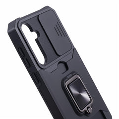 For Samsung Galaxy S25 FE Case Kickstand Slide Lens Lid PC + TPU Phone Cover with Card Slot