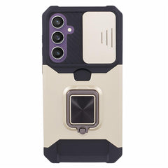 For Samsung Galaxy S25 FE Case Kickstand Slide Lens Lid PC + TPU Phone Cover with Card Slot