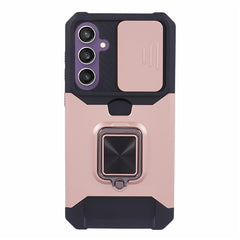For Samsung Galaxy S25 FE Case Kickstand Slide Lens Lid PC + TPU Phone Cover with Card Slot