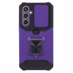 For Samsung Galaxy S25 FE Case Kickstand Slide Lens Lid PC + TPU Phone Cover with Card Slot