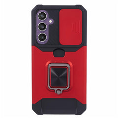 For Samsung Galaxy S25 FE Case Kickstand Slide Lens Lid PC + TPU Phone Cover with Card Slot