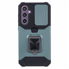 For Samsung Galaxy S25 FE Case Kickstand Slide Lens Lid PC + TPU Phone Cover with Card Slot