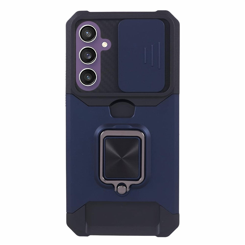 For Samsung Galaxy S25 FE Case Kickstand Slide Lens Lid PC + TPU Phone Cover with Card Slot
