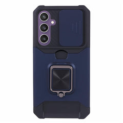 For Samsung Galaxy S25 FE Case Kickstand Slide Lens Lid PC + TPU Phone Cover with Card Slot
