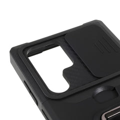 For Samsung Galaxy S25 Ultra Case Kickstand Slide Lens Lid PC + TPU Phone Cover with Card Slot