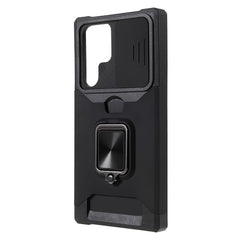 For Samsung Galaxy S25 Ultra Case Kickstand Slide Lens Lid PC + TPU Phone Cover with Card Slot