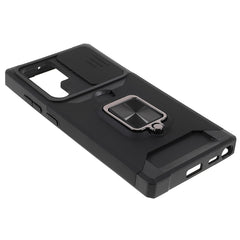 For Samsung Galaxy S25 Ultra Case Kickstand Slide Lens Lid PC + TPU Phone Cover with Card Slot