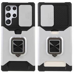 For Samsung Galaxy S25 Ultra Case Kickstand Slide Lens Lid PC + TPU Phone Cover with Card Slot