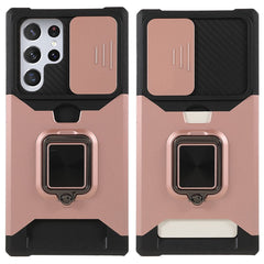 For Samsung Galaxy S25 Ultra Case Kickstand Slide Lens Lid PC + TPU Phone Cover with Card Slot