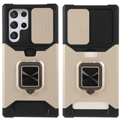 For Samsung Galaxy S25 Ultra Case Kickstand Slide Lens Lid PC + TPU Phone Cover with Card Slot