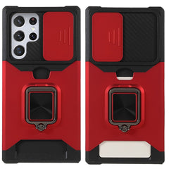 For Samsung Galaxy S25 Ultra Case Kickstand Slide Lens Lid PC + TPU Phone Cover with Card Slot