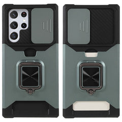 For Samsung Galaxy S25 Ultra Case Kickstand Slide Lens Lid PC + TPU Phone Cover with Card Slot