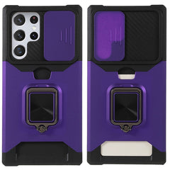 For Samsung Galaxy S25 Ultra Case Kickstand Slide Lens Lid PC + TPU Phone Cover with Card Slot