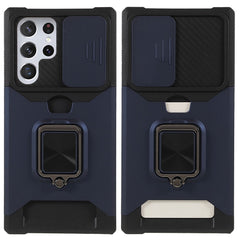 For Samsung Galaxy S25 Ultra Case Kickstand Slide Lens Lid PC + TPU Phone Cover with Card Slot