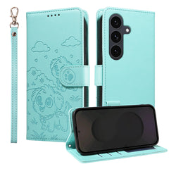For Samsung Galaxy S25 FE Case RFID Blocking Imprinted Dog Pattern PU Leather Phone Cover with Wrist Strap