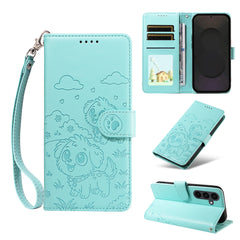For Samsung Galaxy S25 FE Case RFID Blocking Imprinted Dog Pattern PU Leather Phone Cover with Wrist Strap