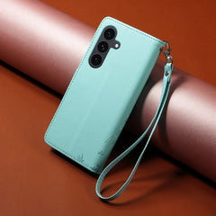 For Samsung Galaxy S25 FE Case RFID Blocking Imprinted Dog Pattern PU Leather Phone Cover with Wrist Strap