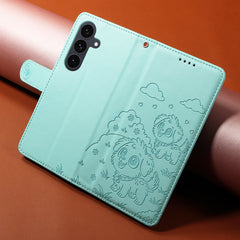 For Samsung Galaxy S25 FE Case RFID Blocking Imprinted Dog Pattern PU Leather Phone Cover with Wrist Strap