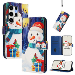 For Samsung Galaxy S25 Ultra Wallet Case Christmas Pattern Printing Leather Phone Cover with Lanyard