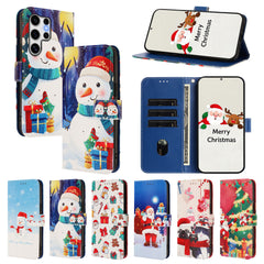 For Samsung Galaxy S25 Ultra Wallet Case Christmas Pattern Printing Leather Phone Cover with Lanyard
