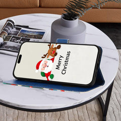 For Samsung Galaxy S25 Ultra Wallet Case Christmas Pattern Printing Leather Phone Cover with Lanyard