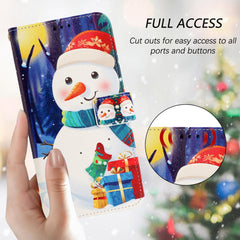 For Samsung Galaxy S25 Ultra Wallet Case Christmas Pattern Printing Leather Phone Cover with Lanyard