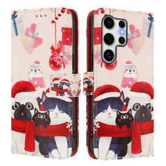 For Samsung Galaxy S25 Ultra Wallet Case Christmas Pattern Printing Leather Phone Cover with Lanyard