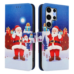 For Samsung Galaxy S25 Ultra Wallet Case Christmas Pattern Printing Leather Phone Cover with Lanyard