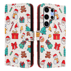 For Samsung Galaxy S25 Ultra Wallet Case Christmas Pattern Printing Leather Phone Cover with Lanyard