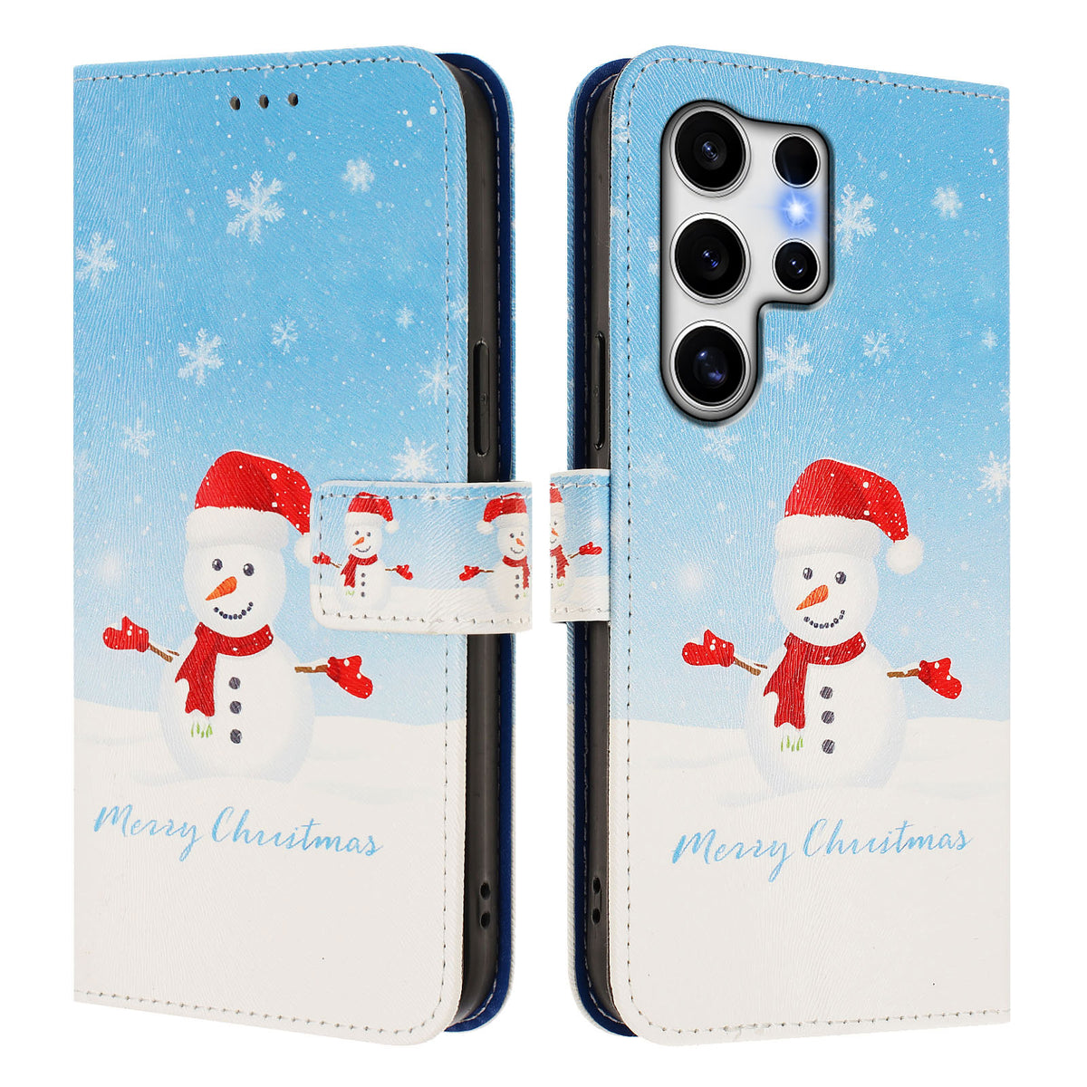 For Samsung Galaxy S25 Ultra Wallet Case Christmas Pattern Printing Leather Phone Cover with Lanyard