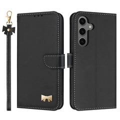 For Samsung Galaxy S25 FE Case Bowknot Decor Wallet Leather Phone Cover with Wrist Strap