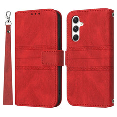 For Samsung Galaxy S25 FE Case Wallet Skin-Touch Leather Imprinted Phone Cover with Wrist Strap