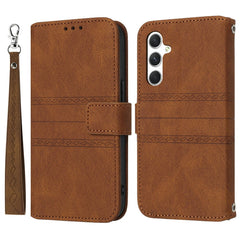 For Samsung Galaxy S25 FE Case Wallet Skin-Touch Leather Imprinted Phone Cover with Wrist Strap